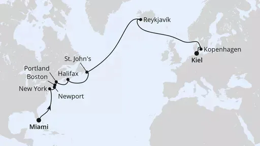Route Von Miami über Island nach Kiel
