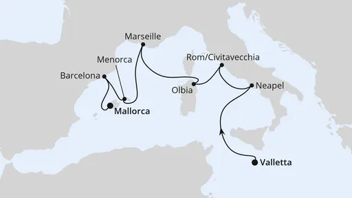 Route Italien, Frankreich & Spanien ab Malta