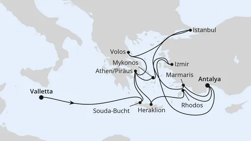 Route Große Mittelmeer-Reise mit Istanbul ab Malta