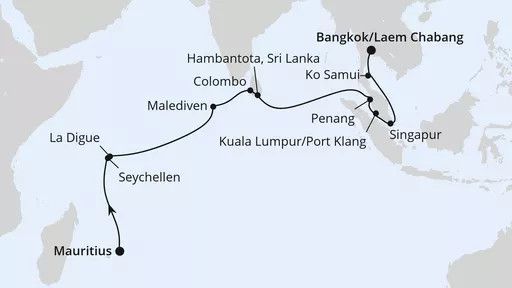 AIDAstella Kreuzfahrt - 22 Nächte - Von Mauritius über die Seychellen nach Bangkok ab 29.11.26