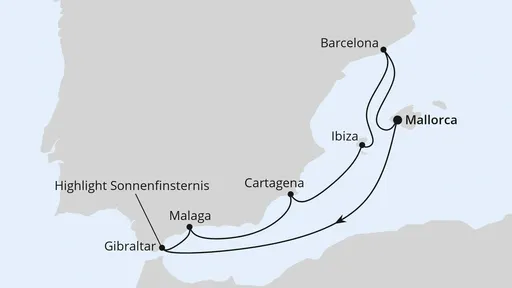 Route Sonnenfinsternis im Mittelmeer ab Mallorca