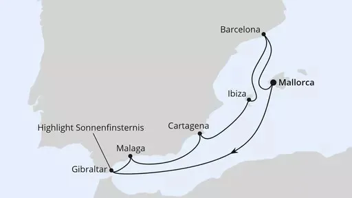 Route Sonnenfinsternis im Mittelmeer ab Mallorca