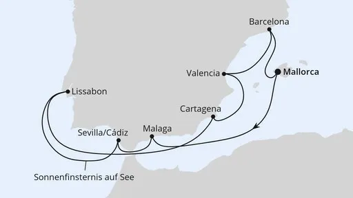 Route Spanien & Portugal mit Sonnenfinsternis