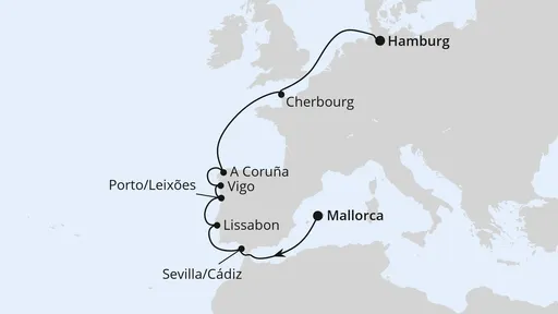 Route Von Mallorca über Portugal nach Hamburg