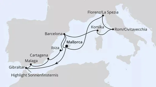 Route Große Mittelmeer-Reise mit Sonnenfinsternis 2