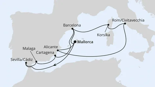 Route Große Mittelmeer-Reise zu Ostern ab Mallorca
