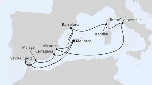 Route Große Mittelmeer-Reise zu Ostern ab Mallorca