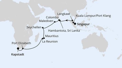 AIDAstella Kreuzfahrt - 25 Nächte - Von Singapur über Mauritius nach Kapstadt ab 27.04.27