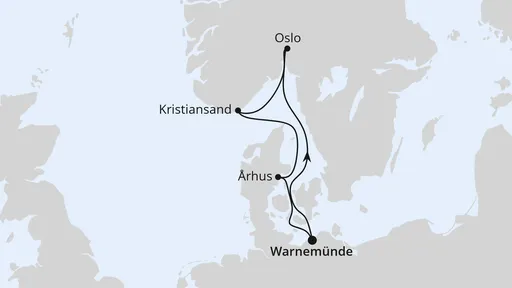 Route Kurzreise nach Skandinavien ab Warnemünde