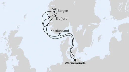Route Norwegens Fjorde ab Warnemünde 1