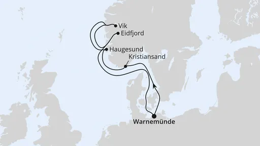 Route Norwegens Fjorde ab Warnemünde 1