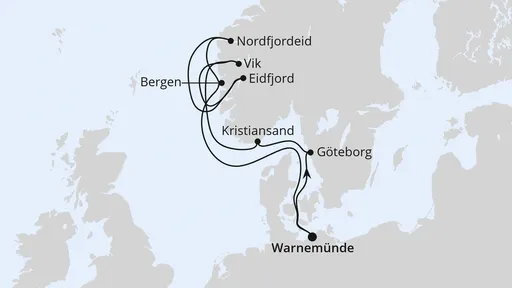 Route Norwegens Fjorde ab Warnemünde 2