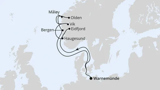 Route Norwegens Fjorde ab Warnemünde 2