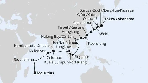 Route Weltenbummler von Asien in den Indischen Ozean