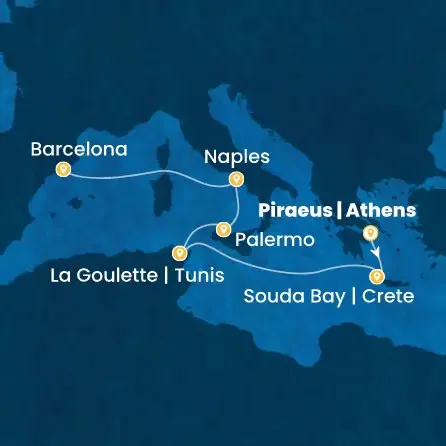Route 7 Nächte Griechenland, Tunesien, Italien, Spanien