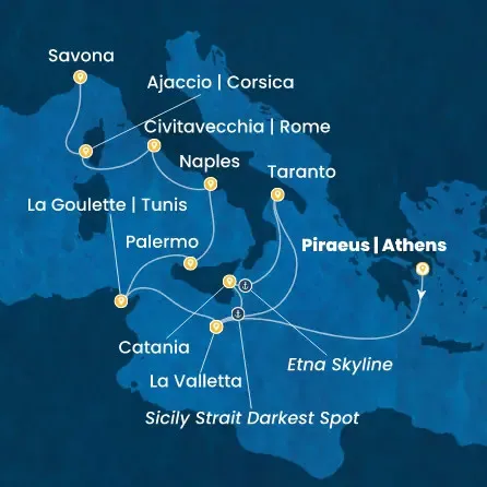 Route 11 Nächte - Griechenland,  Malta,  Italien,  Tunesien,  Korsika (Frankreich)