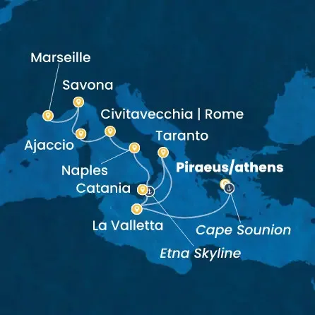 Route 12 Nächte - Griechenland,  Malta,  Italien,  Korsika (Frankreich),  Frankreich