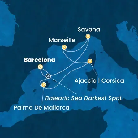 Route 6 Nächte Spanien, Balearen (Spanien), Korsika (Frankreich), Frankreich, Italien
