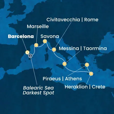 Route 7 Nächte Spanien, Frankreich, Italien, Griechenland