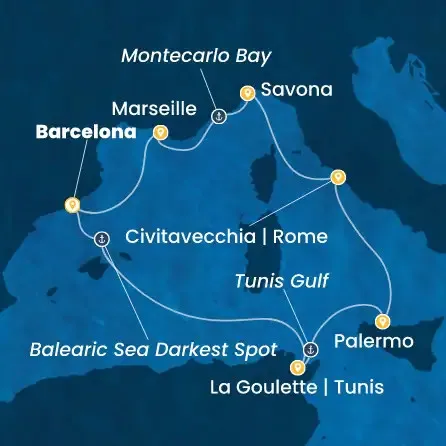 Route 7 Nächte - Spanien,  Tunesien,  Italien,  Frankreich