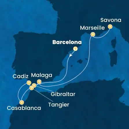 Route 9 Nächte Spanien, Marokko, Gibraltar (Großbritannien), Frankreich, Italien