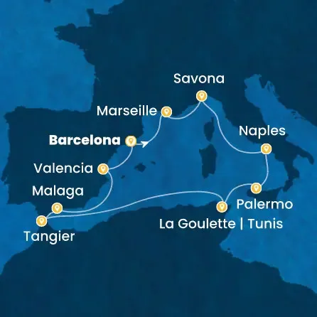 Route 11 Nächte - Spanien,  Frankreich,  Italien,  Tunesien,  Marokko