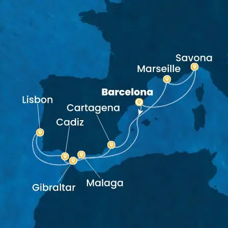 Route 12 Nächte - Spanien,  Portugal,  Gibraltar (Großbritannien),  Frankreich,  Italien