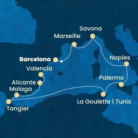 Route 11 Nächte - Spanien,  Frankreich,  Italien,  Tunesien,  Marokko