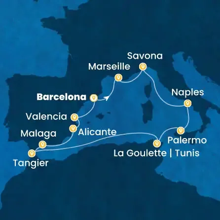Route 12 Nächte - Spanien,  Frankreich,  Italien,  Tunesien,  Marokko