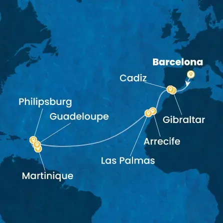 Route 15 Nächte Spanien, Gibraltar (Großbritannien), Kanaren (Spanien), Antillen