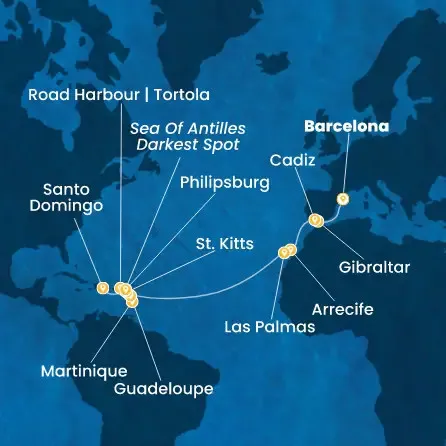 Route 19 Nächte Spanien, Gibraltar (Großbritannien), Kanaren (Spanien), Antillen, Jungferninseln