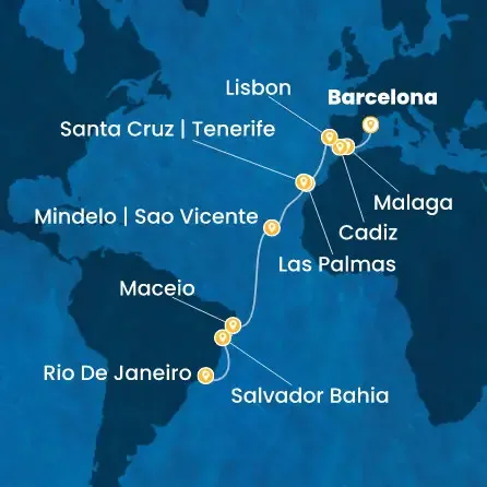 Route 19 Nächte - Spanien,  Portugal,  Kanaren (Spanien),  Kapverdische Inseln,  Brasilien