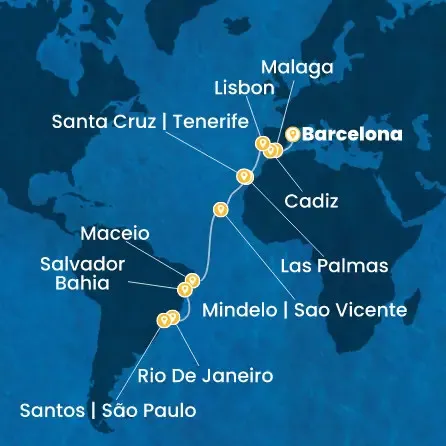 Route 20 Nächte - Spanien,  Portugal,  Kanaren (Spanien),  Kapverdische Inseln,  Brasilien