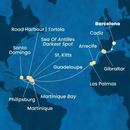 Route 22 Nächte Spanien, Gibraltar (Großbritannien), Kanaren (Spanien), Antillen, Jungferninseln