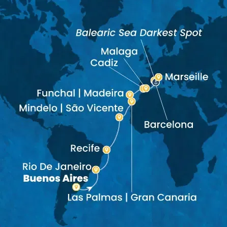 Route 21 Nächte Argentinien, Brasilien, Kapverdische Inseln, Kanaren (Spanien), Madeira, Spanien, Frankreich