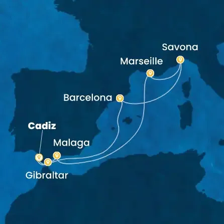 Route 8 Nächte - Spanien,  Gibraltar (Großbritannien),  Frankreich,  Italien
