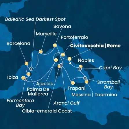 Route 14 Nächte - Italien,  Korsika (Frankreich),  Balearen (Spanien),  Spanien,  Frankreich