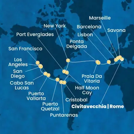 Route 40 Nächte Italien, Frankreich, Spanien, Portugal, Azoren, USA, Florida, Mexiko, USA