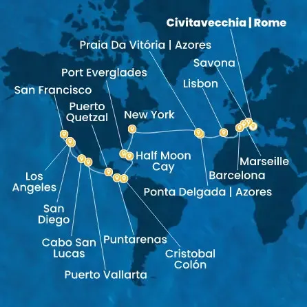 Route 40 Nächte Italien, Frankreich, Spanien, Portugal, Azoren, USA, Florida, Mexiko, USA
