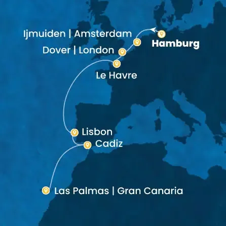 Route 10 Nächte Deutschland, Großbritannien, Frankreich, Portugal, Spanien, Kanaren (Spanien)