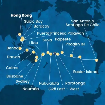 Route 46 Nächte China, Philippinen, Australien, Neukaledonien, Fidschi-Inseln, Tonga, Polynesien, Chile