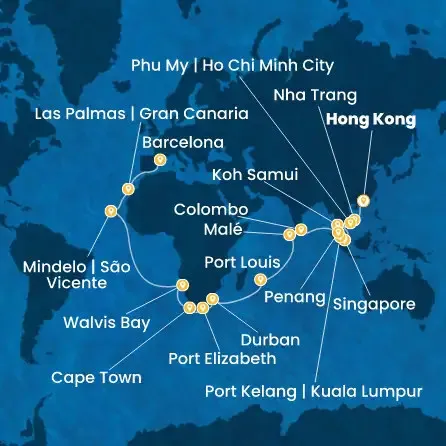 Route 46 Nächte China, Vietnam, Singapur, Malaysia, Sri Lanka, Malediven, Mauritius, Südafrikas, Namibia, Kapverdische Inseln