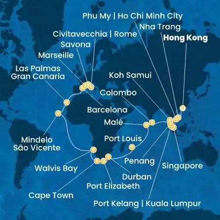Route 49 Nächte China, Vietnam, Singapur, Malaysia, Sri Lanka, Malediven, Mauritius, Südafrikas, Namibia, Kapverdische Inseln