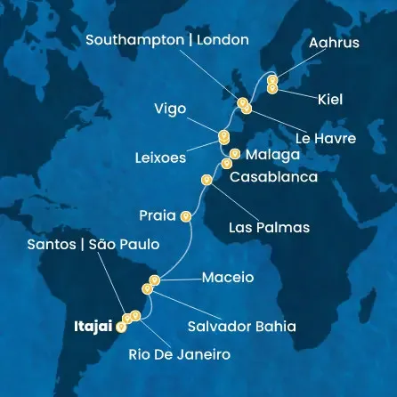 Route 27 Nächte Brasilien, Kanaren (Spanien), Marokko, Spanien, Portugal, Frankreich, Großbritannien, Dänemark, Deutschland