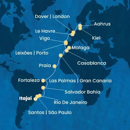 Route 27 Nächte Brasilien, Kanaren (Spanien), Marokko, Spanien, Portugal, Frankreich, Großbritannien, Dänemark, Deutschland
