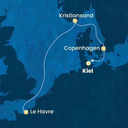 Route 4 Nächte Deutschland, Dänemark, Norwegen, Frankreich