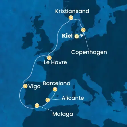 Route 10 Nächte - Deutschland,  Dänemark,  Norwegen,  Frankreich,  Spanien