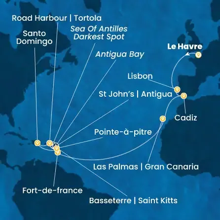 Route 20 Nächte Frankreich, Portugal, Spanien, Kanaren (Spanien), Antillen, Jungferninseln