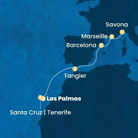 Route 7 Nächte Kanaren (Spanien), Marokko, Spanien, Frankreich, Italien