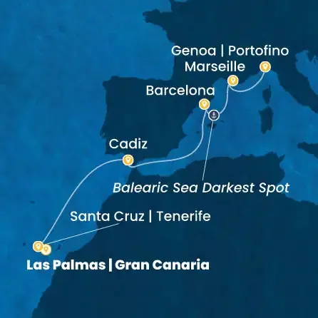 Route 7 Nächte Kanaren (Spanien), Spanien, Frankreich, Italien